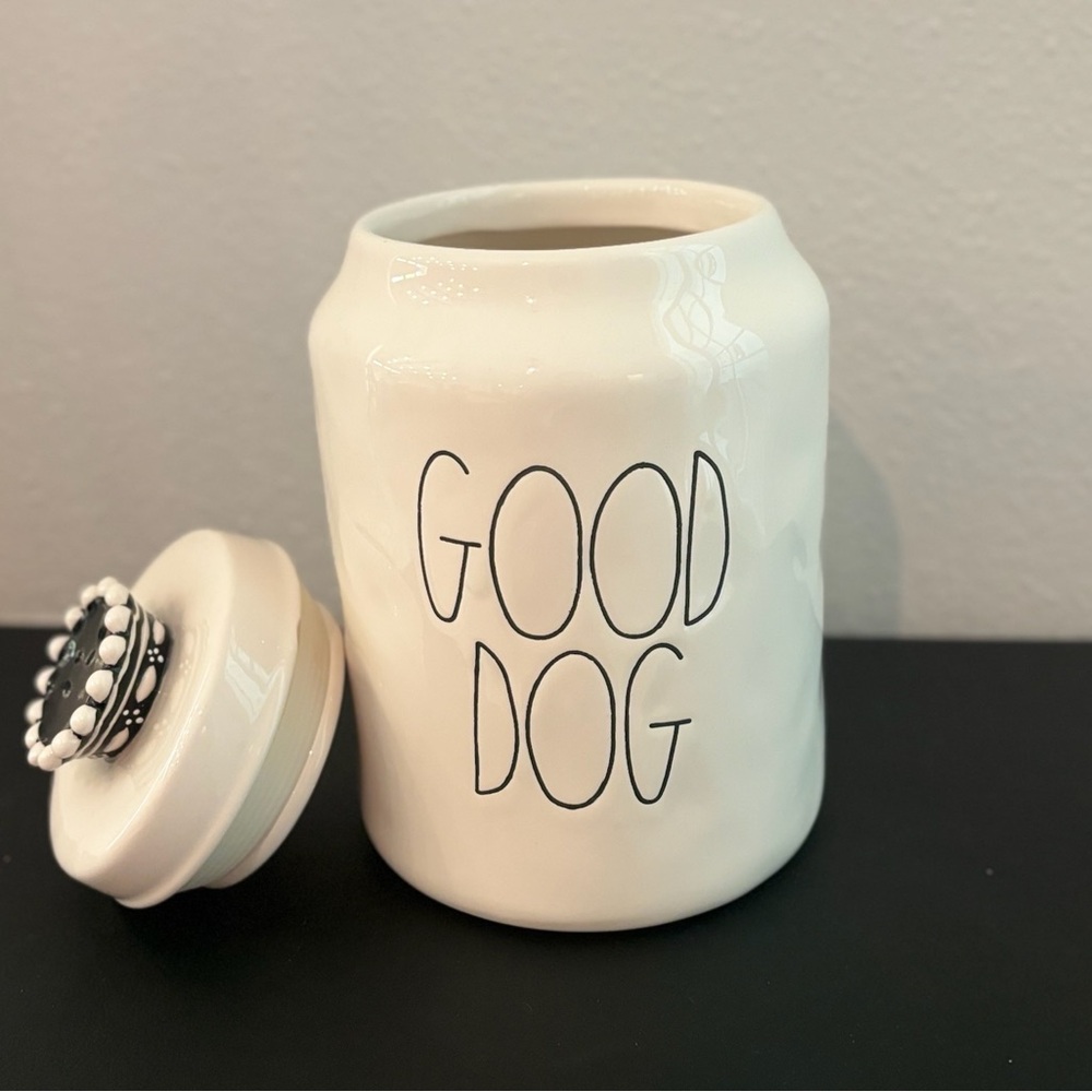 White Ceramic Dog Treat Jar and bowl